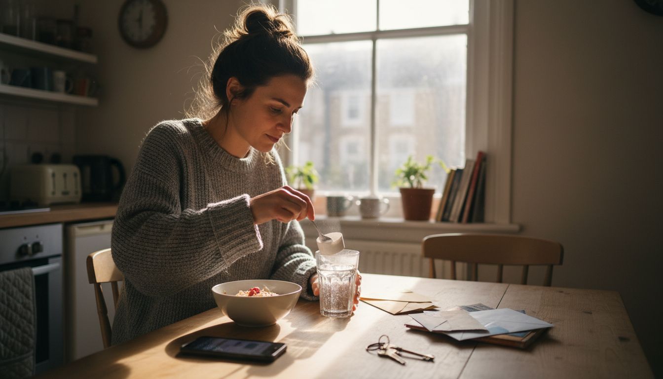 Woman mixing collagen powder at home