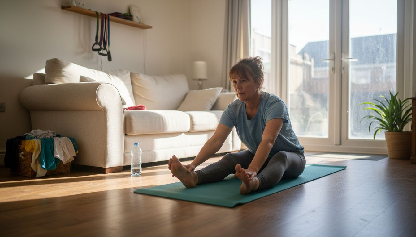 Woman stretching for joint health at home