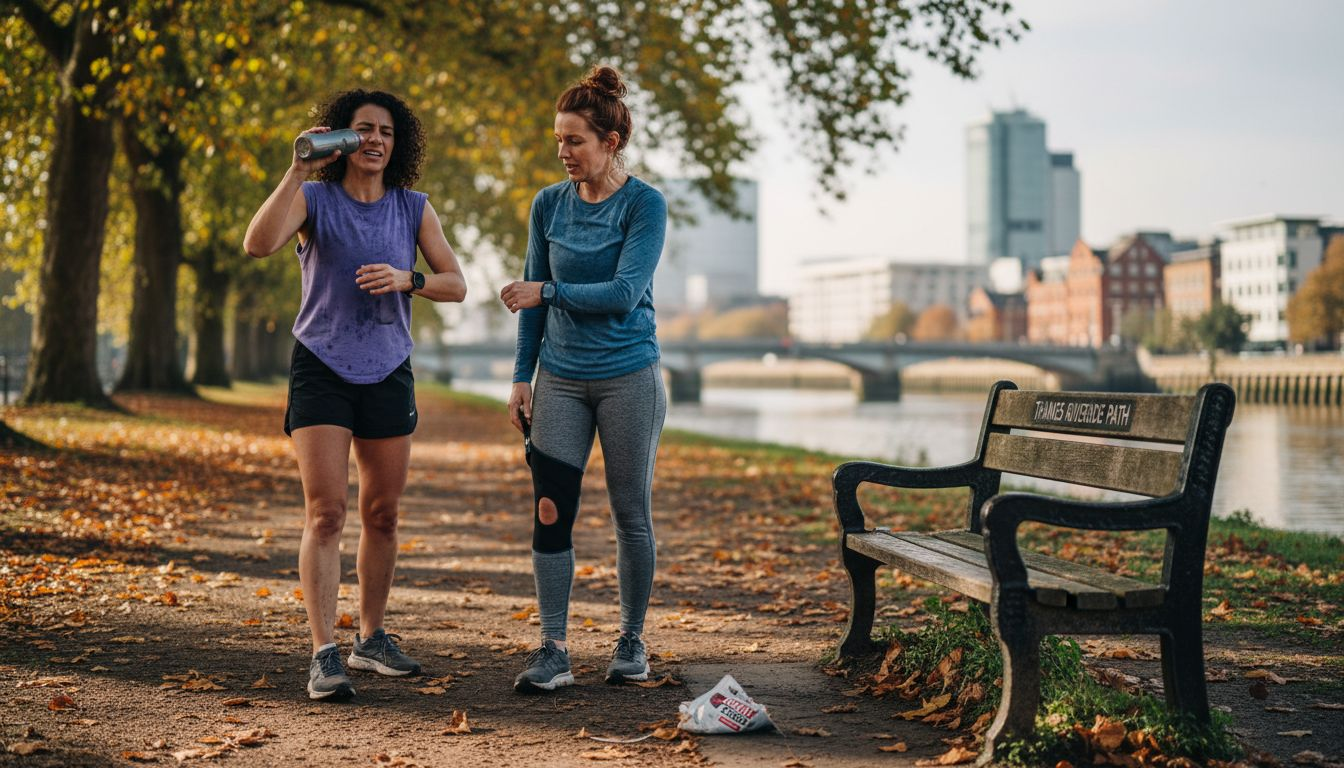 Active women stretching after morning run