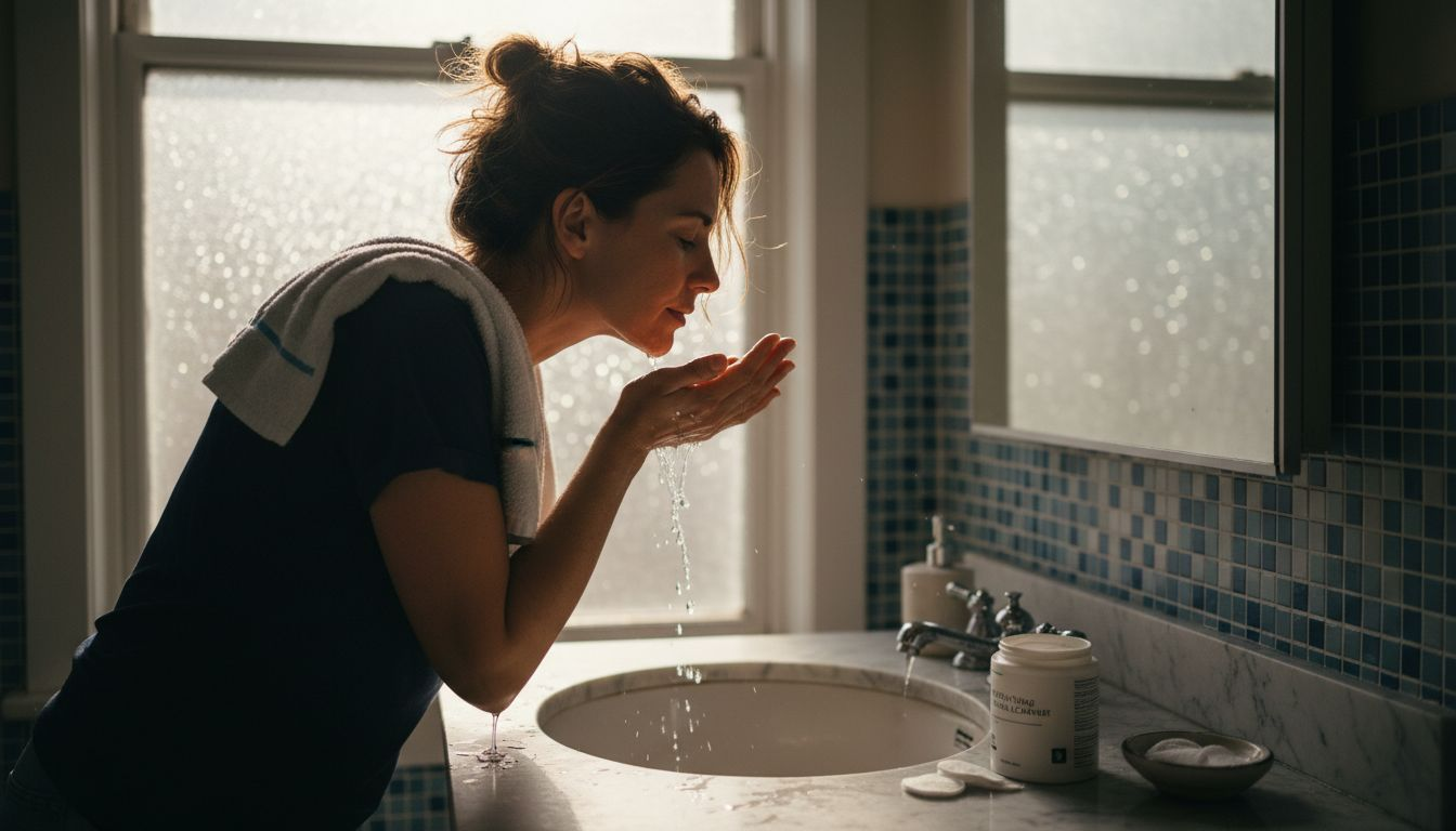 Woman gently washing face morning routine