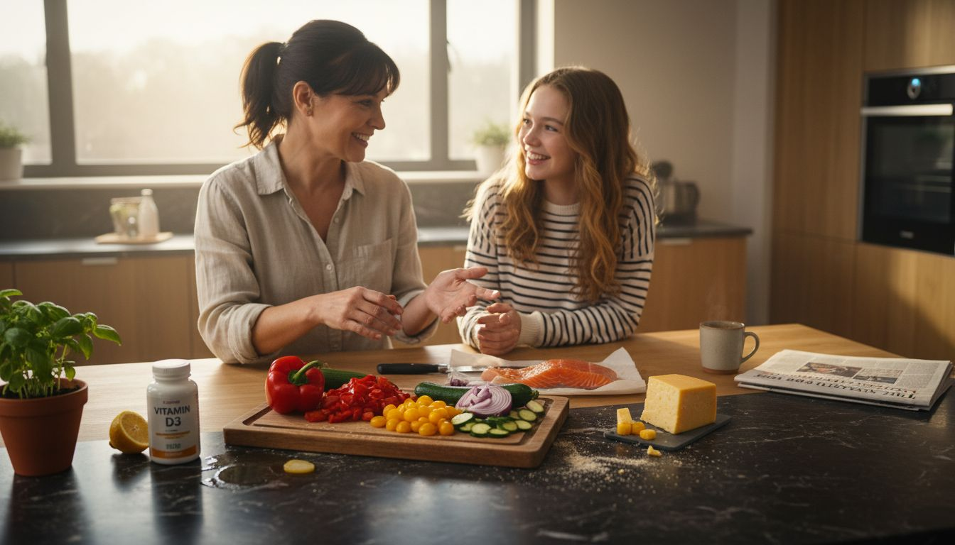 Mother and daughter preparing bone healthy meal