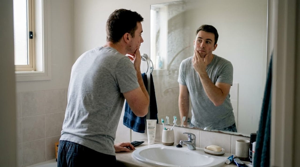Man in his evening routine before bed