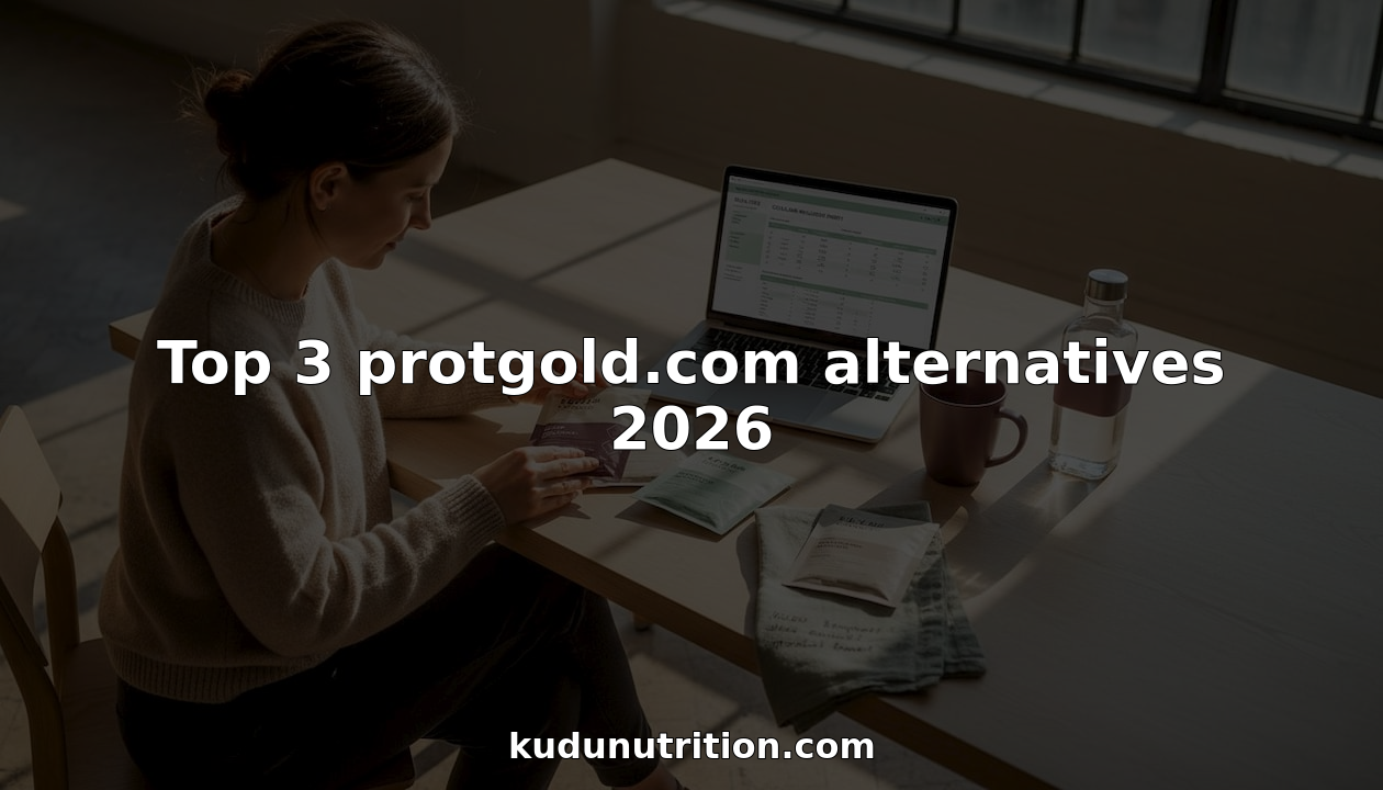 Woman compares collagen supplement sachets at kitchen table
