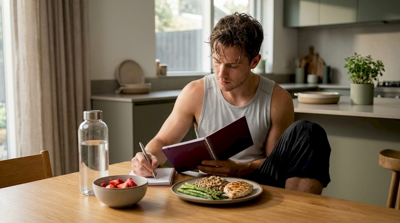 Athlete eating post workout recovery meal