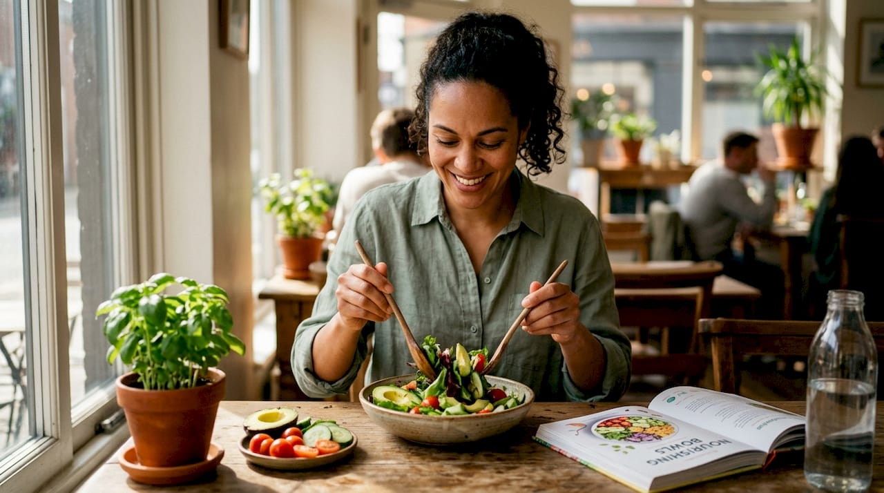 Woman preparing healthy salad for skin nutrition