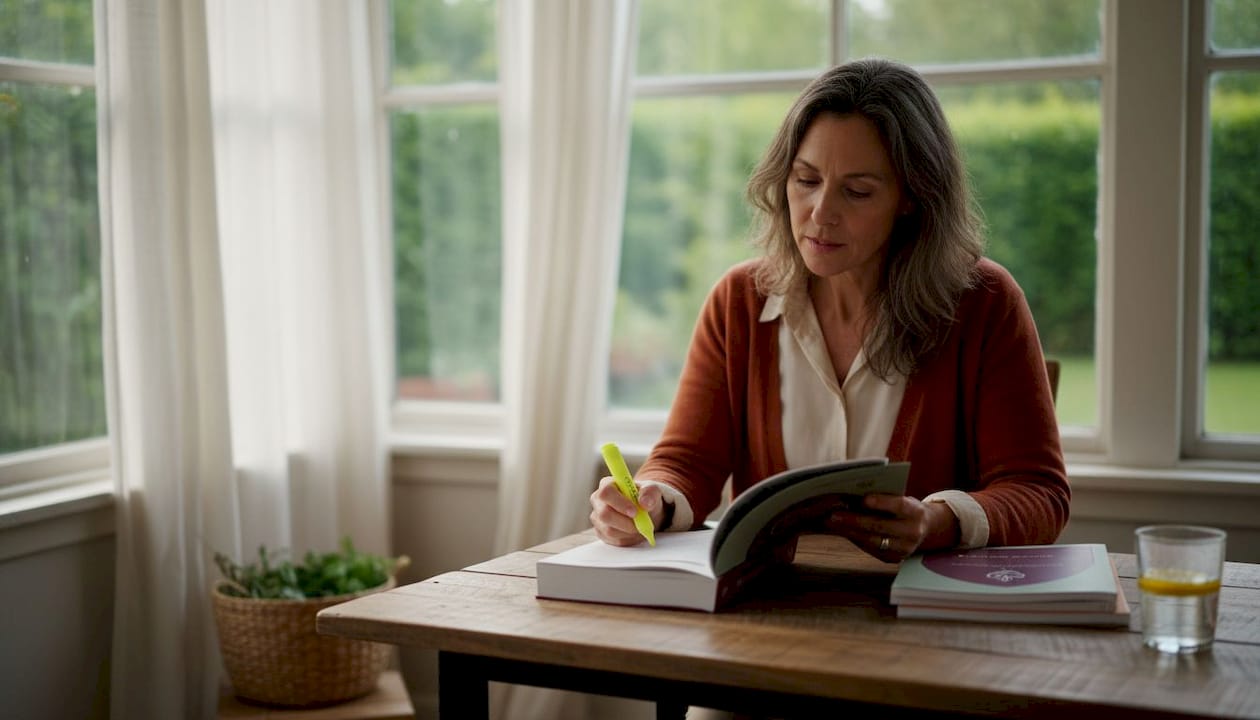 Person studying nutrition certification materials