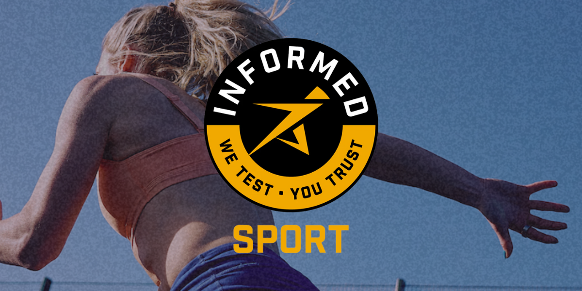 Informed Sport certified badge over a running athlete