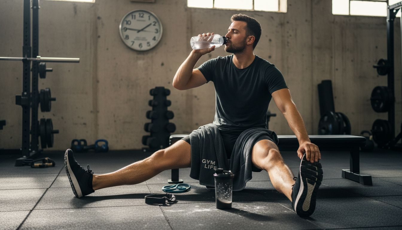 Athlete stretching at gym post-workout recovery