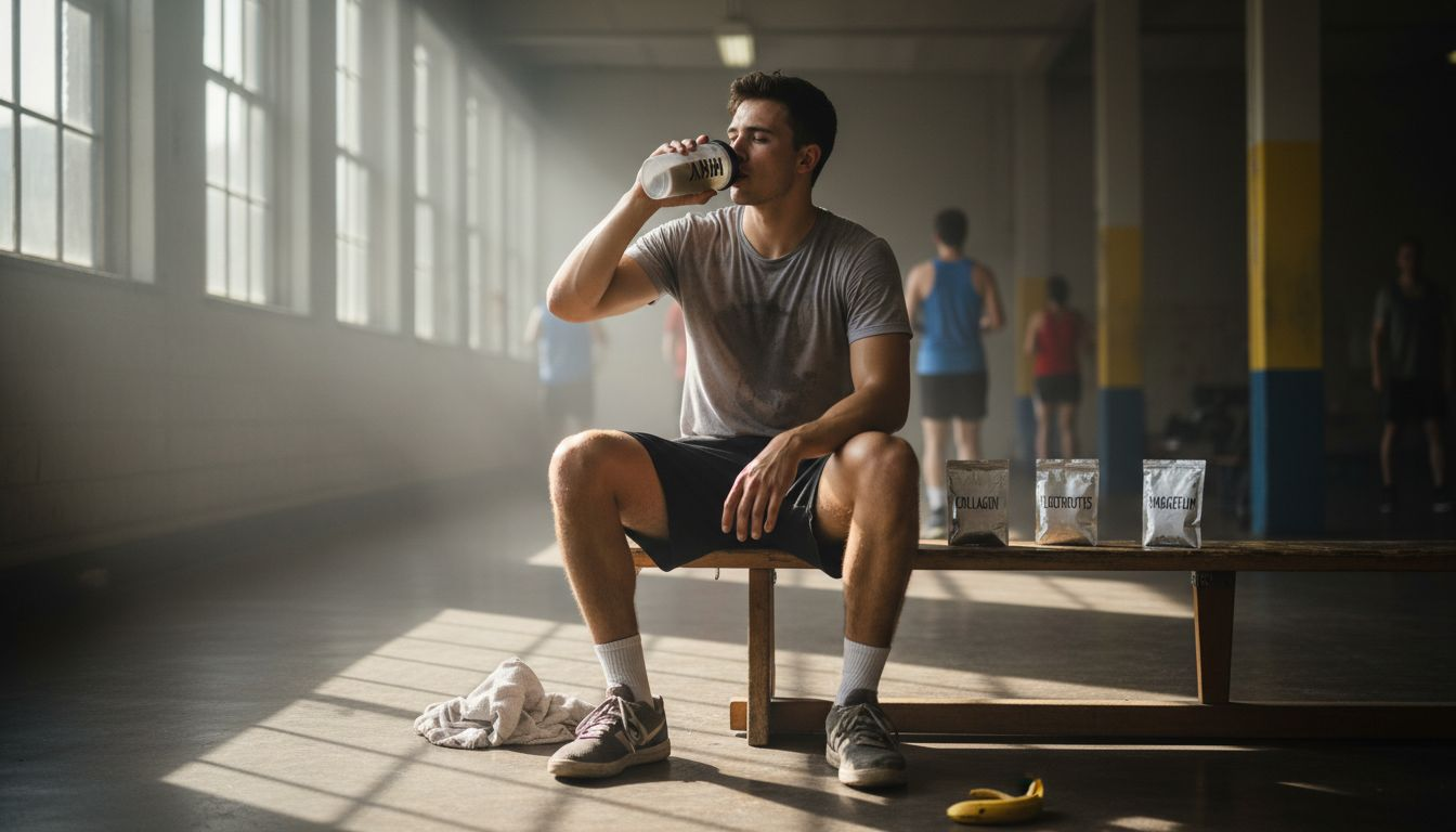 Athlete selecting nutrients after gym workout