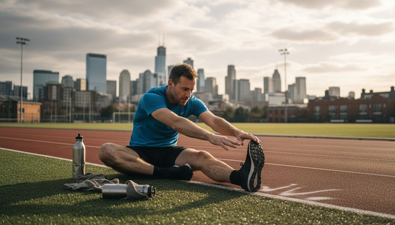 Athlete stretching post-workout on running track
