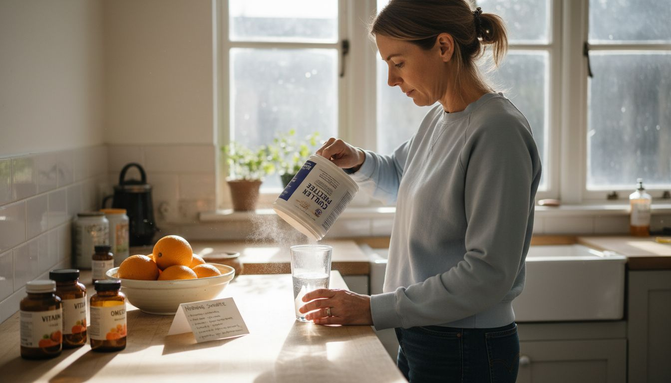 Woman preparing daily collagen supplement