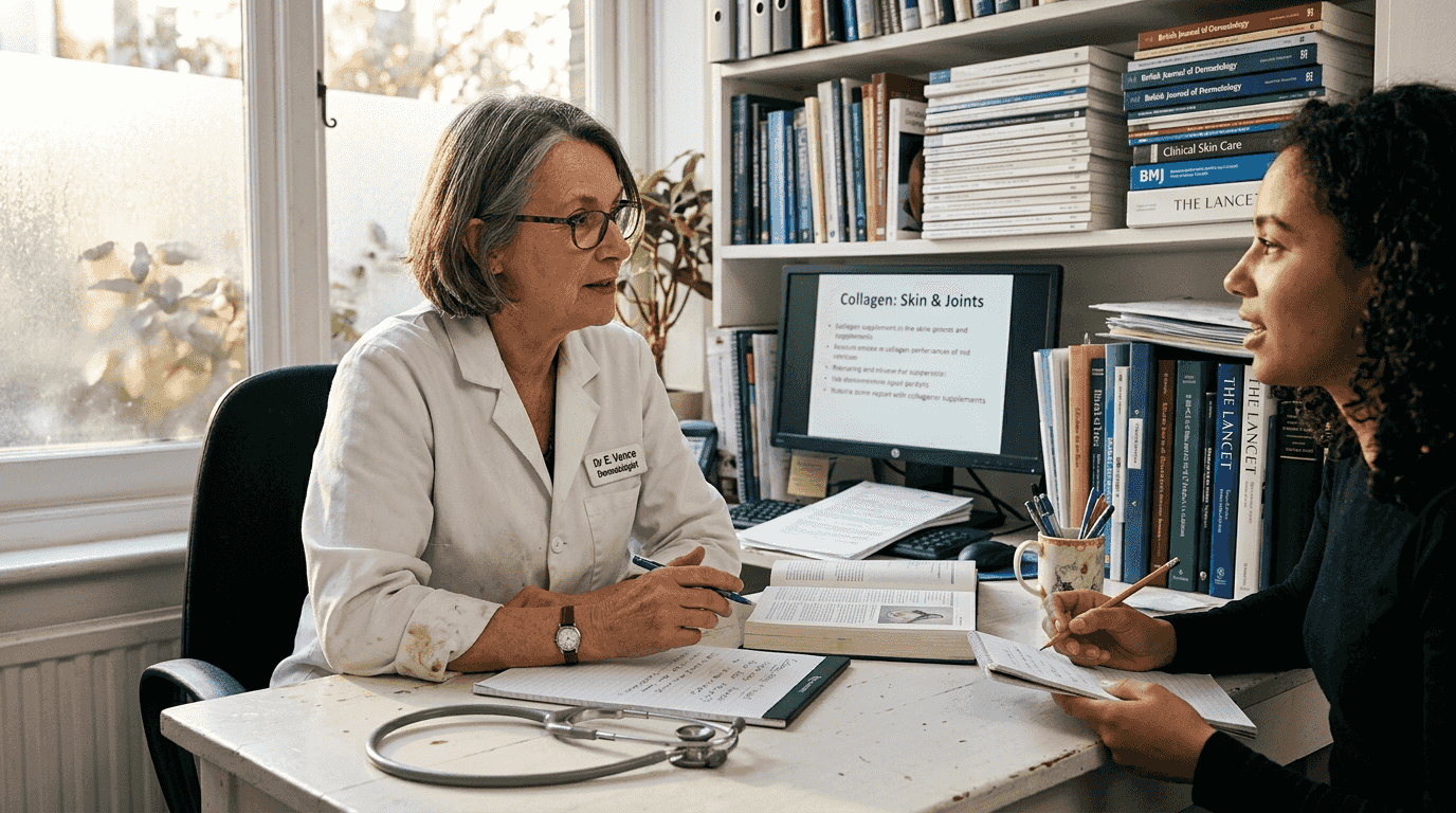 Dermatologist discussing collagen with patient