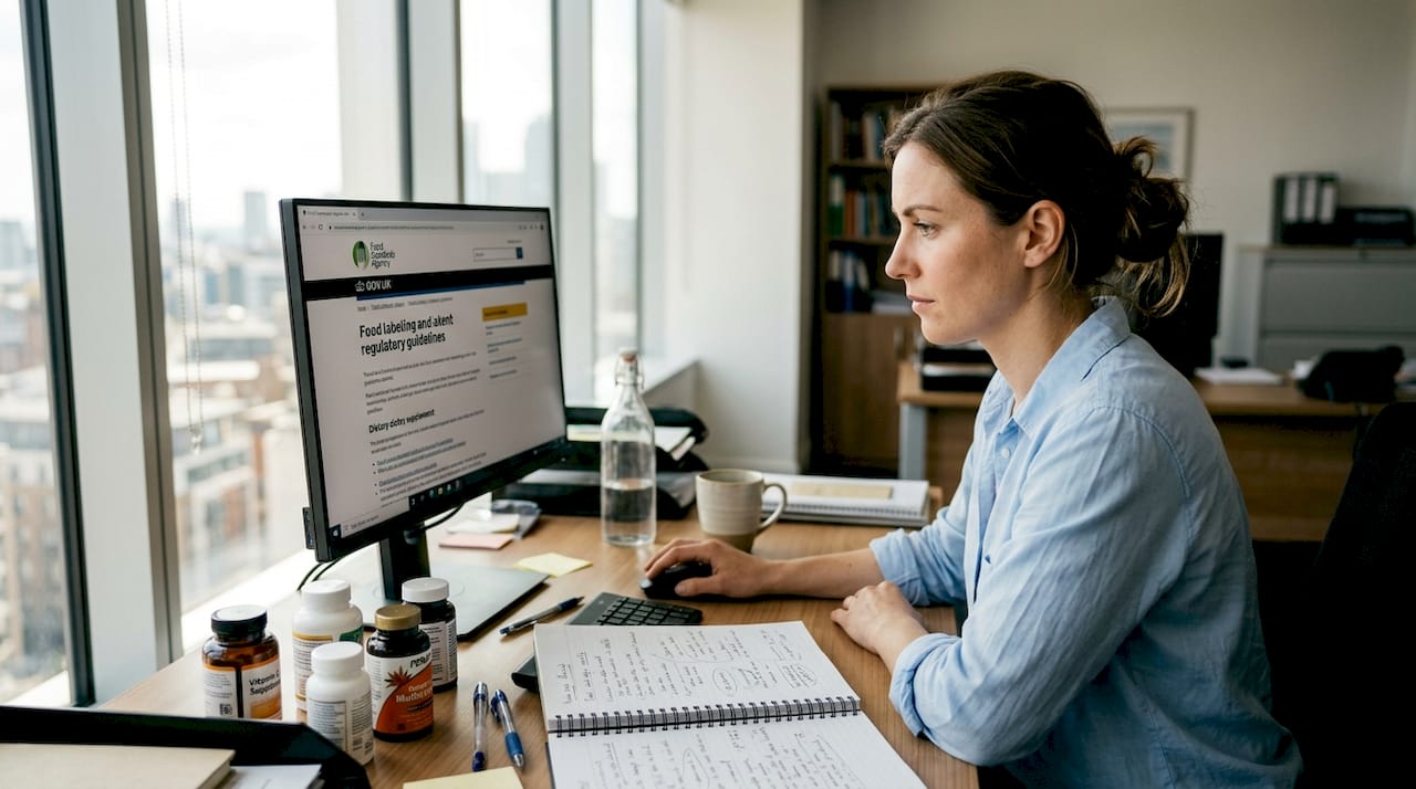 Nutrition analyst researching supplement regulations