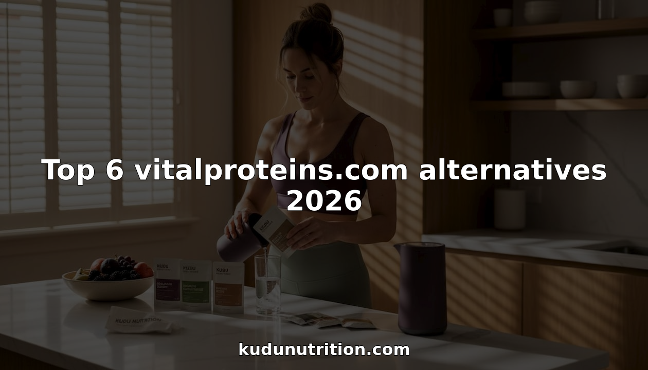 Woman opening collagen supplements in kitchen
