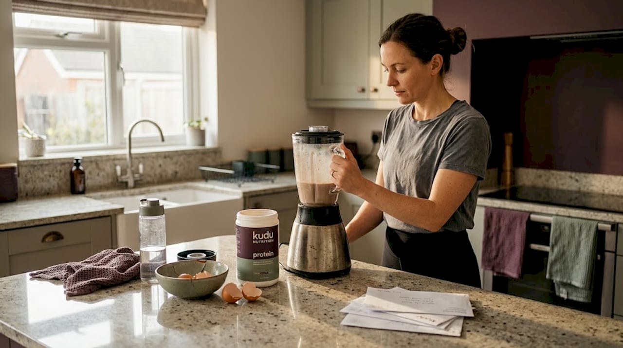 Woman making protein shake after workout