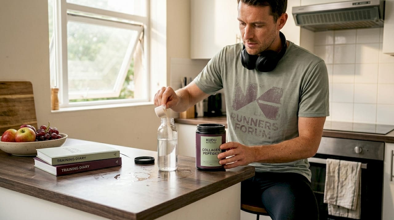 Athlete adding collagen to sports drink
