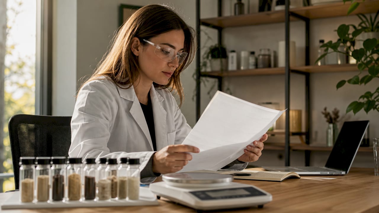 Scientist reviewing supplement quality certificate