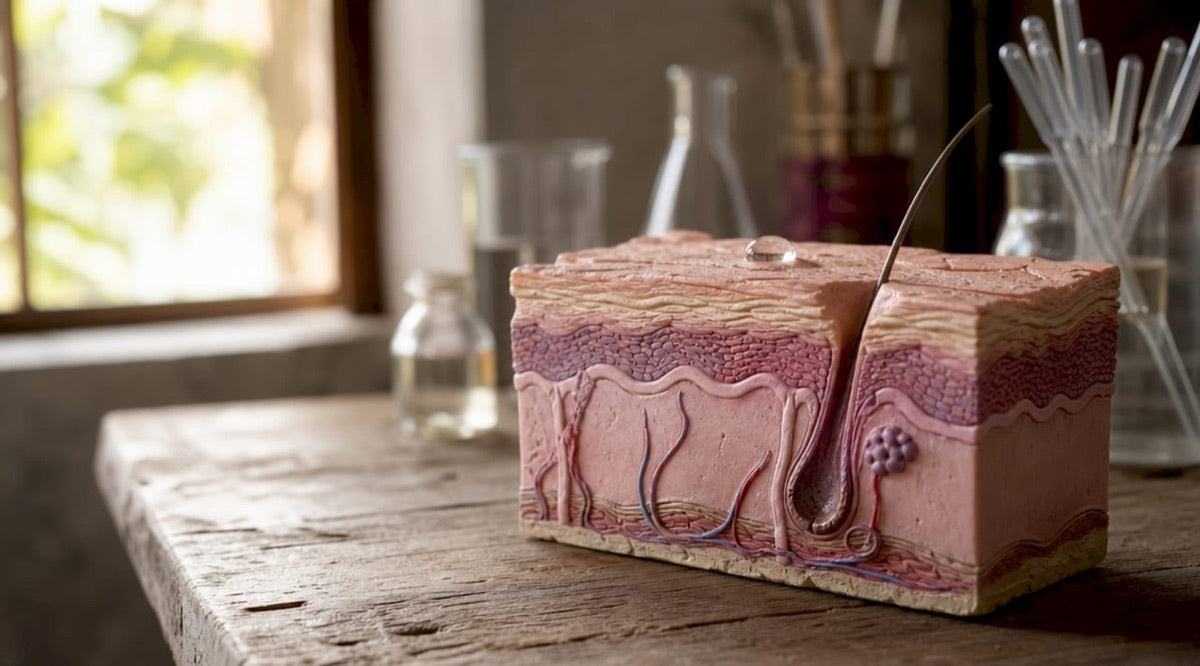 Model of skin layers showing where collagen sits