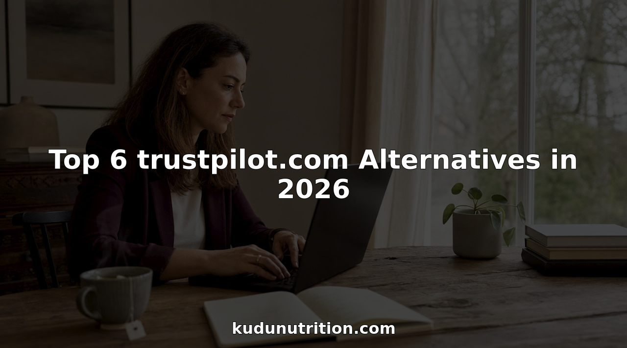 Woman browsing trustpilot alternatives on laptop at kitchen table