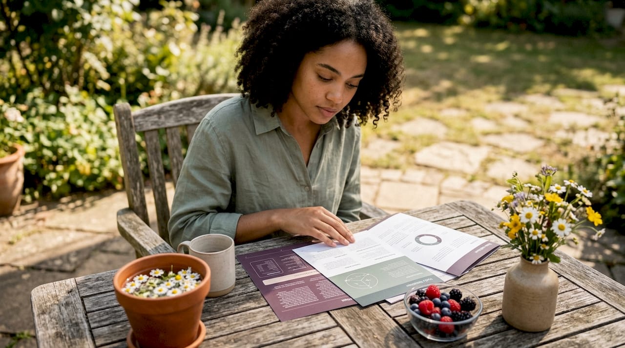 Woman reviewing allergen free nutrition guide