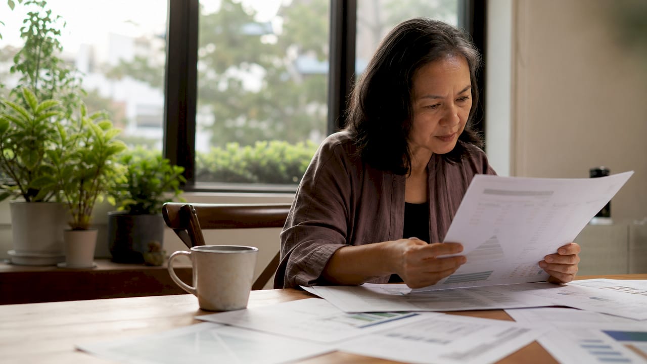 Woman reviewing personal health reports at home