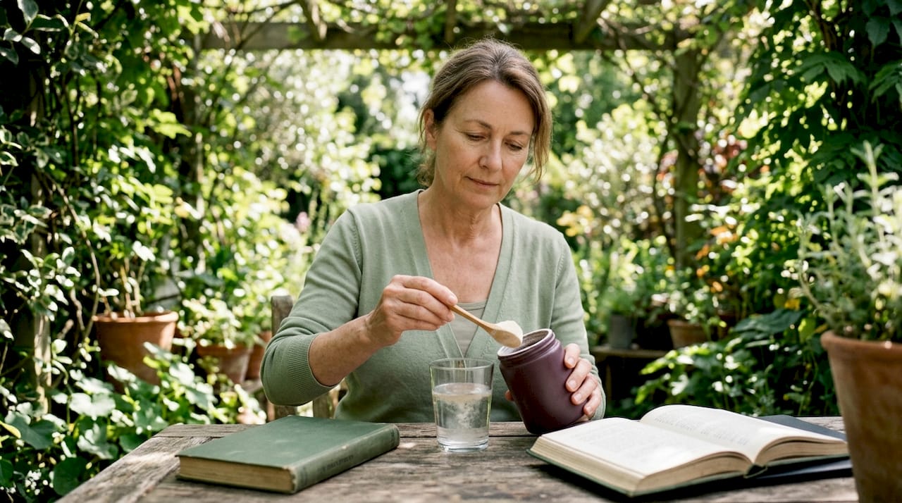 Person measuring collagen peptide supplement powder