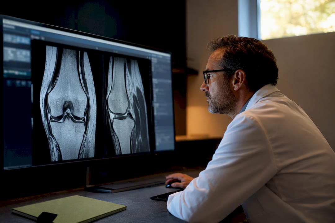 Radiologist reviewing a knee cartilage MRI