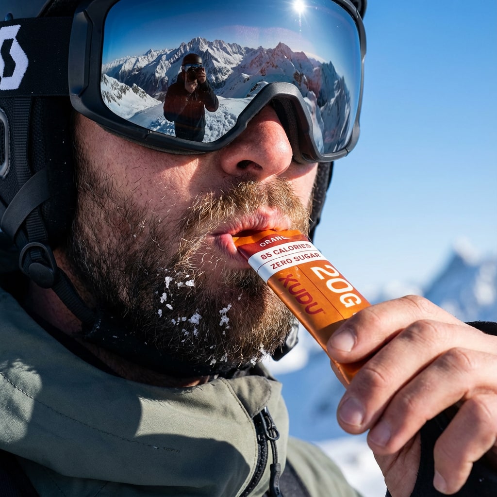 snowboarder taking kudu gel