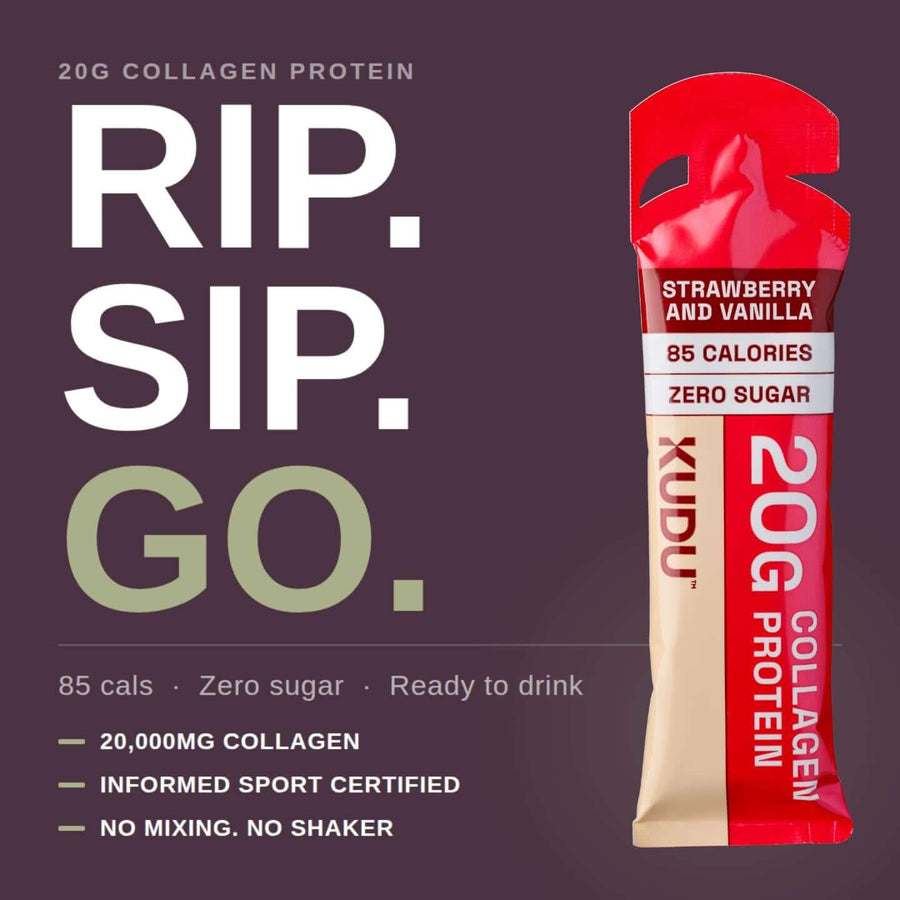 Strawberry & Vanilla 20g Liquid Collagen Protein — 14 Sachets in ready-to-drink sachet, featuring low calorie and zero sugar.
